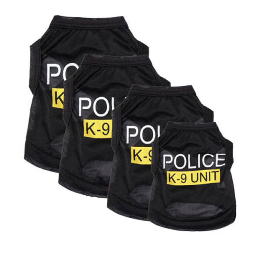 Police Suit Cosplay Dog Clothes Black Elastic Vest Puppy T-Shirt Coat Accessories Apparel Costumes  Pet Clothes for Dogs Cats - Small to Tall Pet Co.