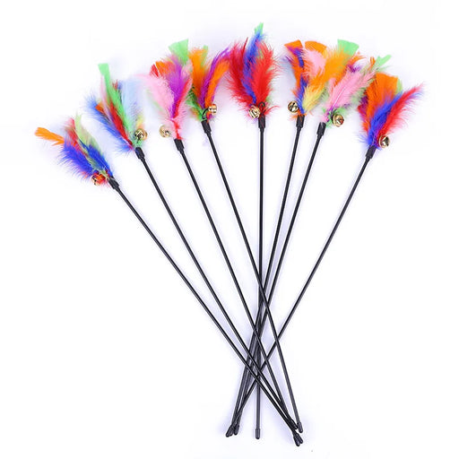 5pcs Funny Kitten Cat Teaser Interactive Toy Rod with Bell and Feather Toys For Pet Cats Stick Wire Chaser Wand Toy Random Color - Small to Tall Pet Co.