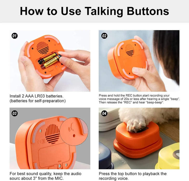 MEWOOFUN Dog Button Record Talking Pet Communication Vocal Training Interactive Toy Bell Ringer With Pad and Sticker Easy To Use - Small to Tall Pet Co.