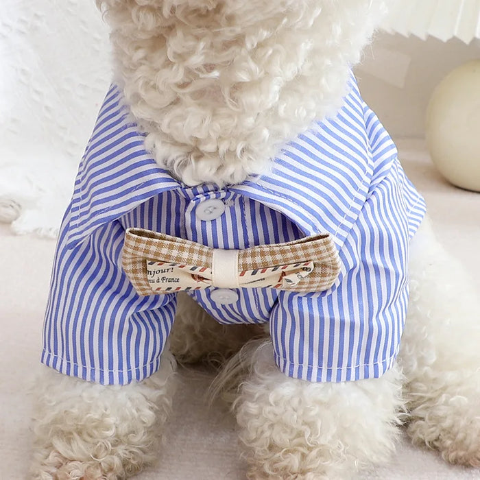 Pet Dog Clothes Bowknot Striped Shirts Thin Summer Blue Fashion Chihuahua Stripe Shirt for Small Dogs Clothing Wholesale - Small to Tall Pet Co.