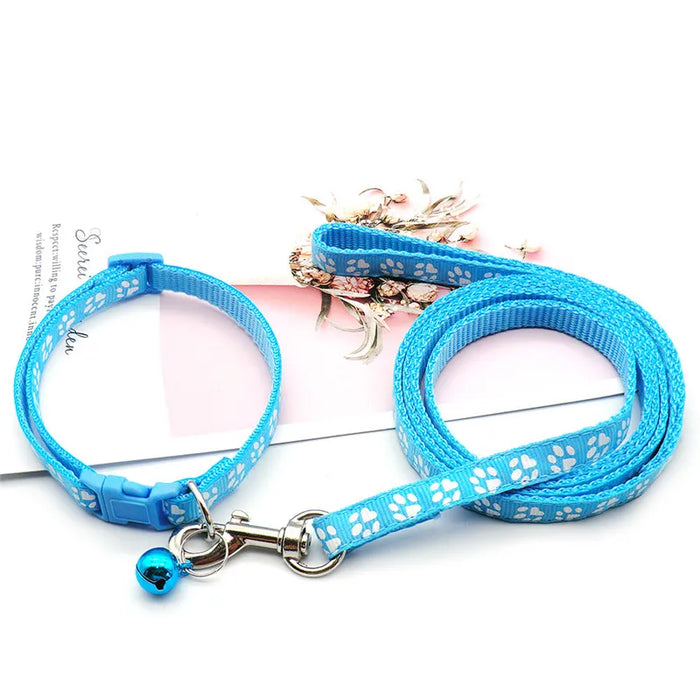 Cute Dog Paw Print Pet Traction Rope Puppy Collar Set Multiple Colors Adjustable Puppy Cat Accessories Pet Supplies 1.2M