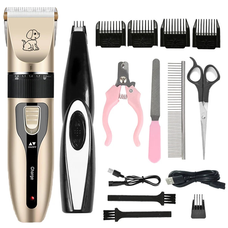 Professional Cat Dog Hair Clipper Grooming Kit Rechargeable Pet Hair Trimmer Shaver Set Animals Hair Cutting Machine Low-Noise - Small to Tall Pet Co.