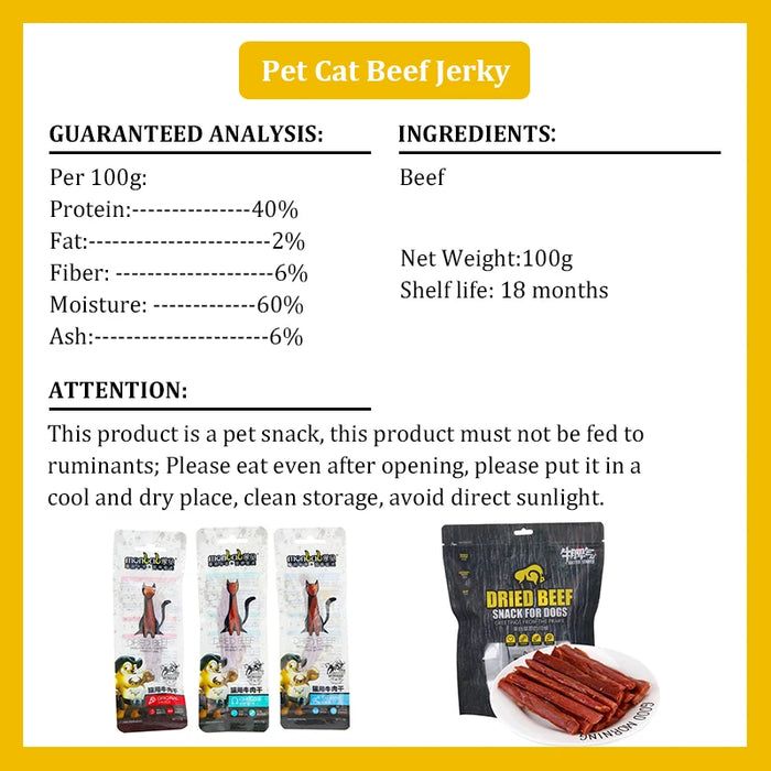 Special Cat Beef Jerky 100g Beef Strips for Cats Snacks Taurine Omega Nutrient Rich Calcium Teeth Grinding Hair Pretty Pet Food