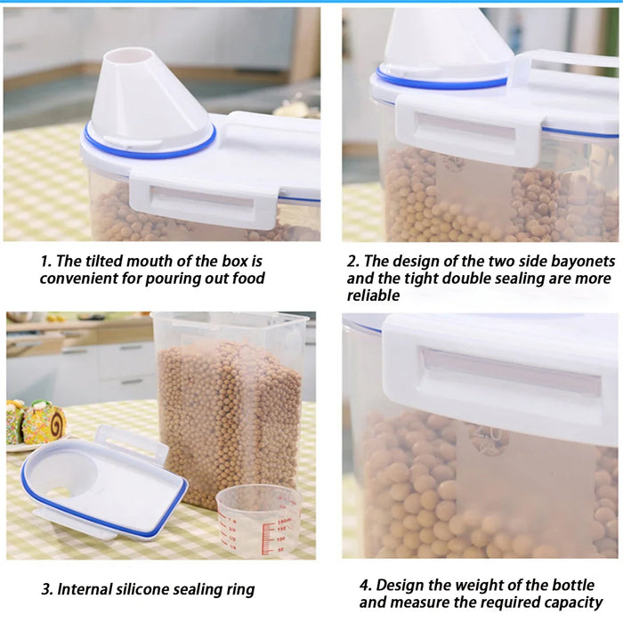 1.5L/2L Dog Cat Food Pail Plastic Storage Tank with Measuring Cup Container Moisture-proof Sealed Jar Pet Supplies Accessories - Small to Tall Pet Co.