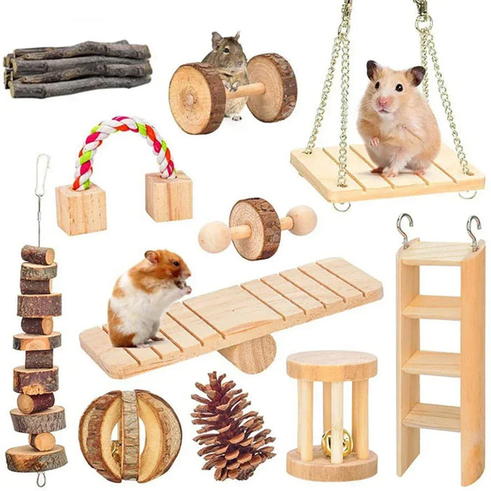 Cute Rabbit Roller Toys Natural Wooden Pine Dumbells Unicycle Bell Chew Toys for Guinea Pigs Rat Small Pet Molars Supplies - Small to Tall Pet Co.