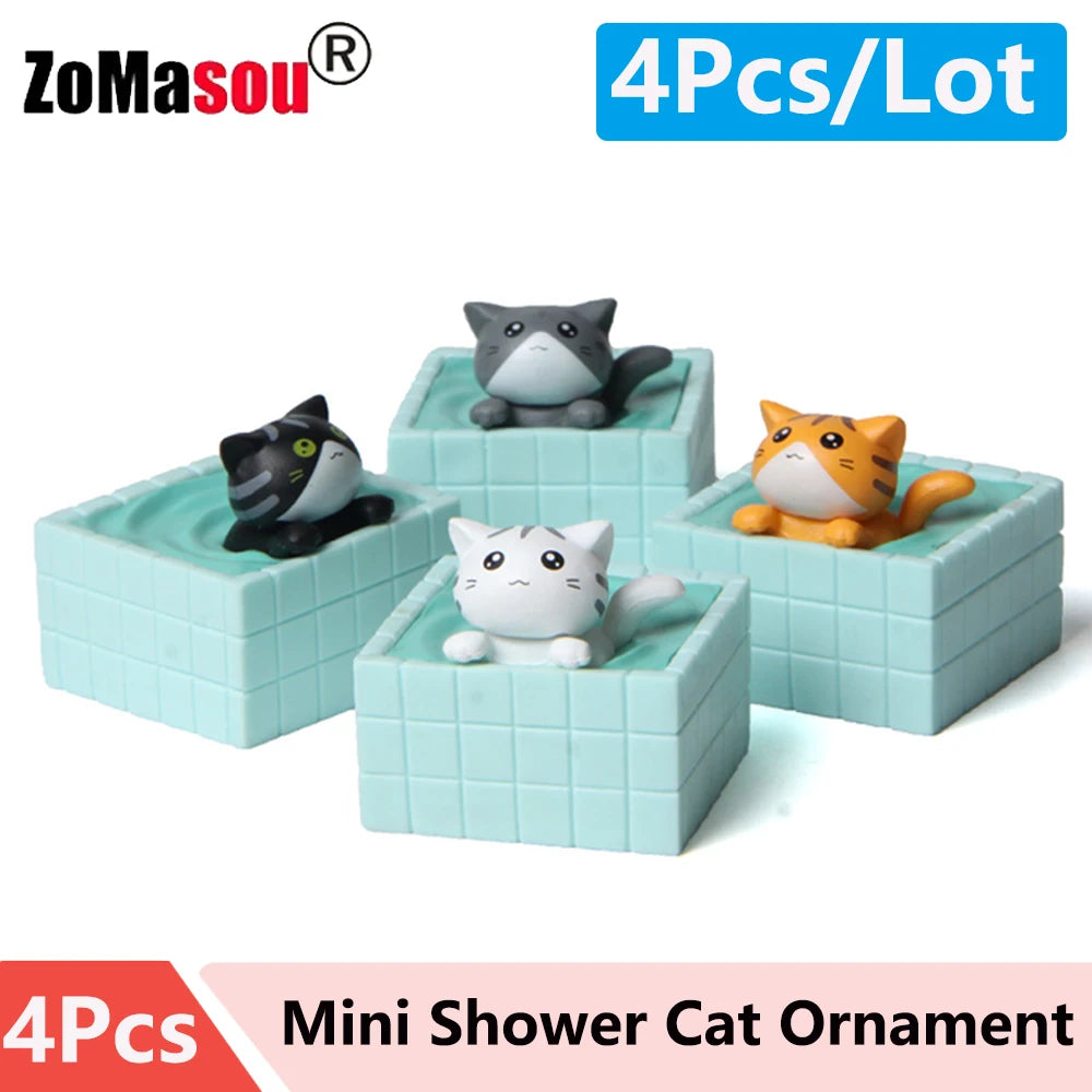 1-4 Pcs Mini Shower Cat Ornament Garden kitten statue Gift Kids Children Baby Room Decoration Toy Miniature Figurines Home Decor - Small to Tall Pet Co.