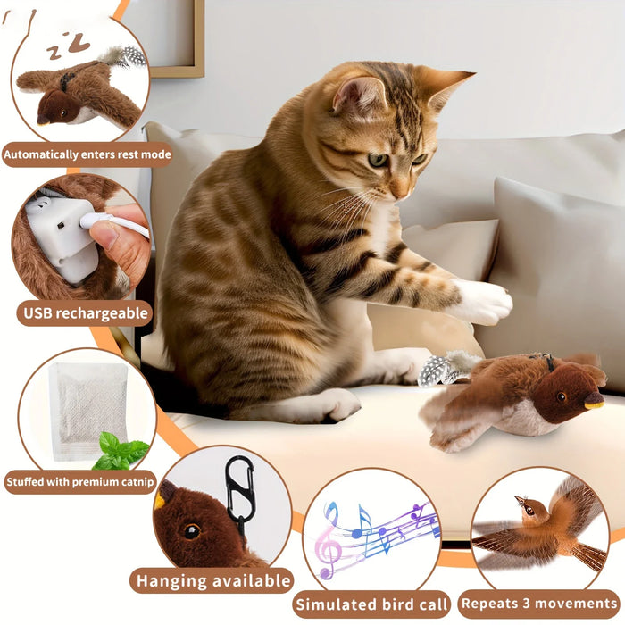 Remote Control Cat Toy Interactive Electric Fluttering Sparrow Realistic Bird Movements Engaging Pet Play Accessory - Small to Tall Pet Co.