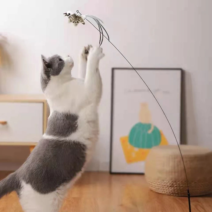 Simulation Bird Interactive Funny Cat Stick Toy Furry Feather Bird With Bell Sucker Cat Stick Toy Kitten Playing Pet Accessories - Small to Tall Pet Co.