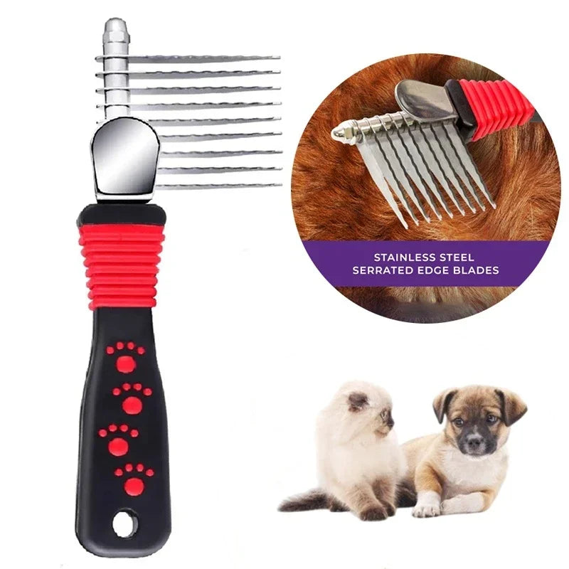 Pet Dematting Fur Rake Comb Brush Tool Dog and Cat Comb for Detangling Matted or Knotted Undercoat Hair Dog Grooming Brush - Small to Tall Pet Co.