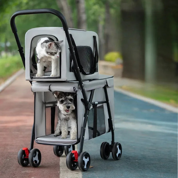 Double Deck Pets Stroller Folding Dog Cat Strollers Ventilation Portable Carriers Outdoor Travel Pet Products Supplies - Small to Tall Pet Co.