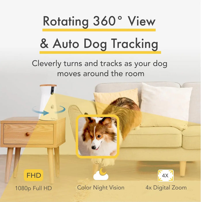 Home Security Camera with Barking Alerts, Rotating Pet Treat Camera with Phone App, Smart Home Indoor - Small to Tall Pet Co.