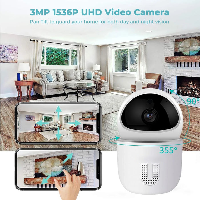 2K Wireless Security Camera WiFi Home Indoor Camera for Baby/Pet/Nanny 2 Way Audio Night Vision 3MP IP Camera wth TF Card Slot - Small to Tall Pet Co.