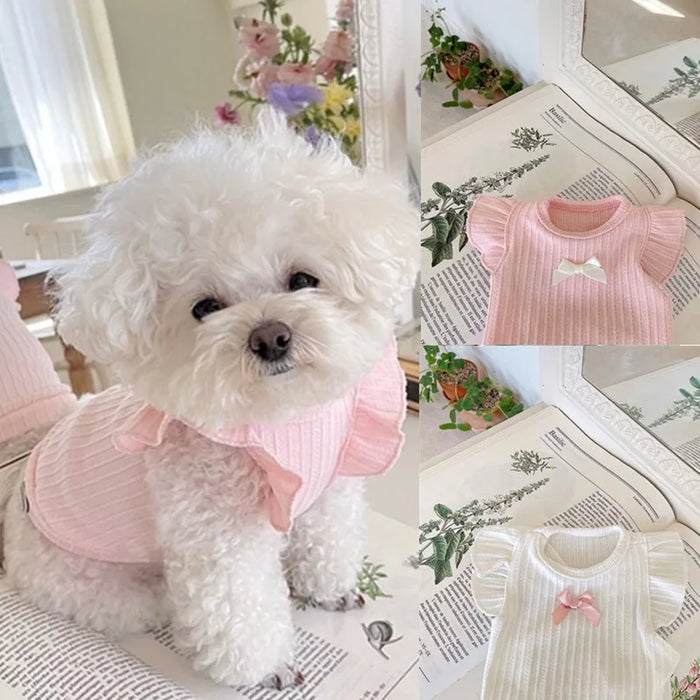 Cute Bow Dog Vest Teddy Puppy Pullover Summer Pet Clothes Breathable Two-legged Clothes Solid Color Cat Dog Clothes Pet Products - Small to Tall Pet Co.