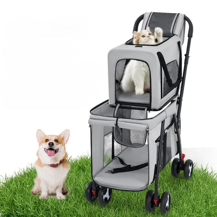 Double Deck Pets Stroller Folding Dog Cat Strollers Ventilation Portable Carriers Outdoor Travel Pet Products Supplies - Small to Tall Pet Co.