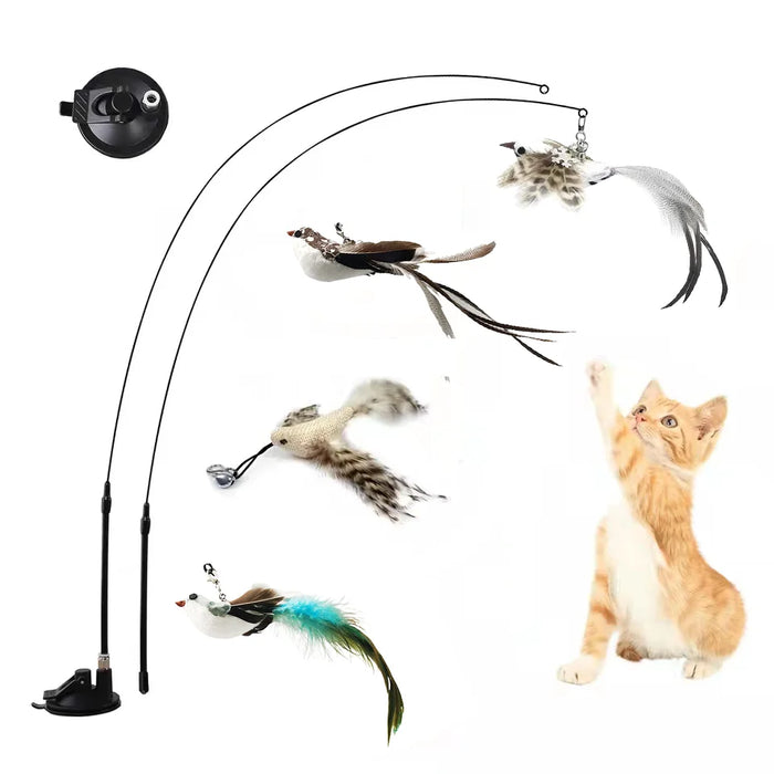 Simulation Bird Interactive Funny Cat Stick Toy Furry Feather Bird With Bell Sucker Cat Stick Toy Kitten Playing Pet Accessories - Small to Tall Pet Co.