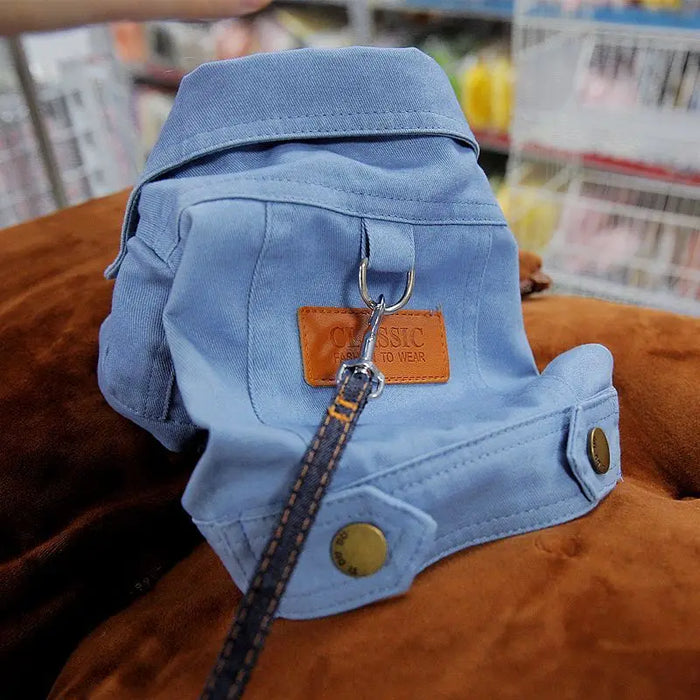 Spring Dog Suit Outfits Denim Coat Clothes with D Leash Ring for Small Medium Dogs Puppies Pet Color Jean small Dog Costume - Small to Tall Pet Co.