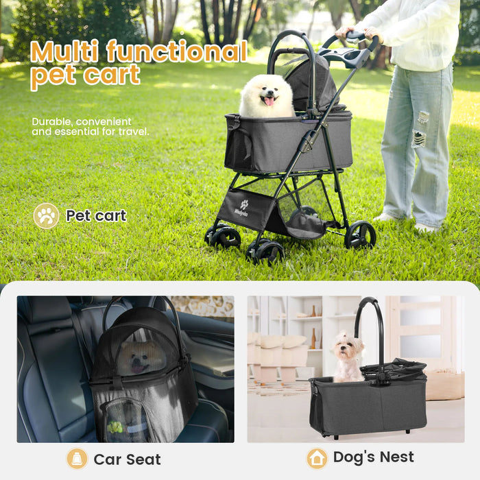 Wedyvko Luxury Detachable Pet Stroller Light Cup Holder Design Four-wheeled Universal Wheel Dog Cart Outdoor Travel Carrying Bag - Small to Tall Pet Co.