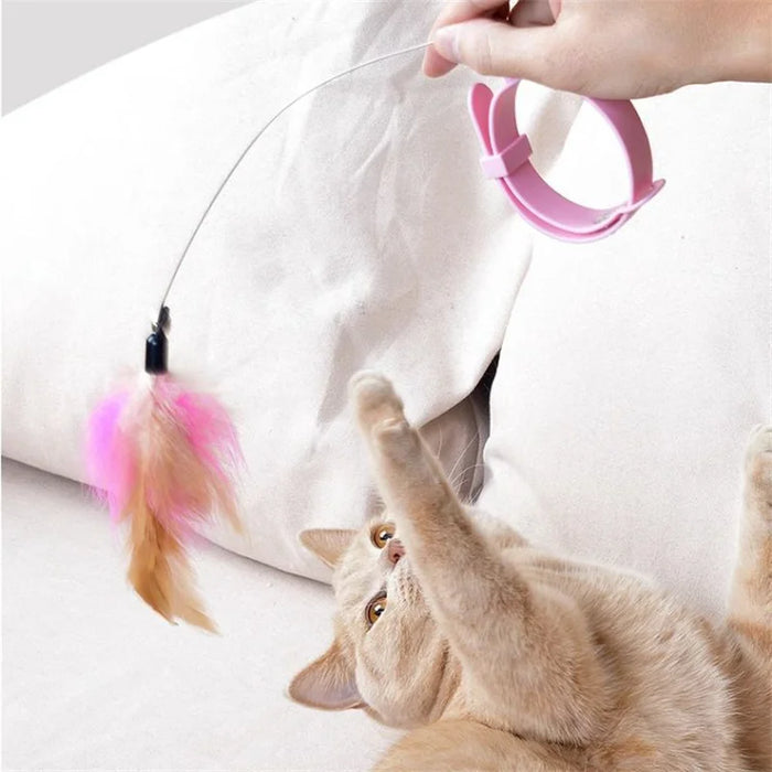 Interactive Cat Toys Funny Feather Teaser Stick with Bell Pets Collar Kitten Playing Teaser Wand Training Toys for Cats Supplies - Small to Tall Pet Co.