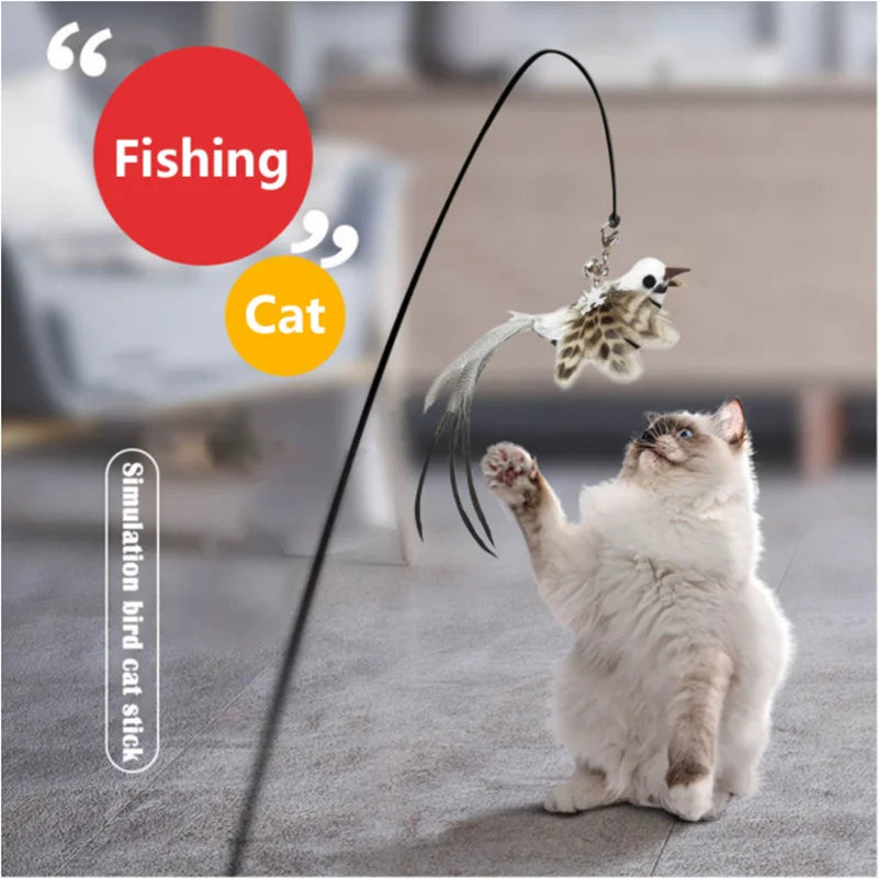 Simulation Bird Interactive Funny Cat Stick Toy Furry Feather Bird With Bell Sucker Cat Stick Toy Kitten Playing Pet Accessories - Small to Tall Pet Co.