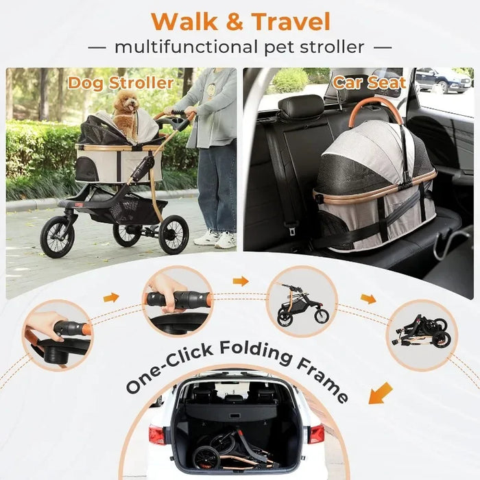 US Pet Stroller, Premium 3-in-1 Large Dog Stroller for Cats/Dogs with Detachable Carrier, Foldable Jogging Travel Stroller - Small to Tall Pet Co.