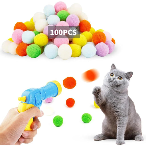 Plush Ball Shooting Gun Cat Toys Interactive Kittens Mini Pompoms Launcher Games Pet Accessories Supplies Indoor Cats Self Play - Small to Tall Pet Co.