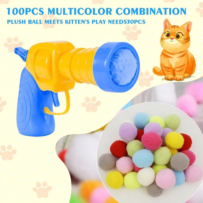 Plush Ball Shooting Gun Cat Toys Interactive Kittens Mini Pompoms Launcher Games Pet Accessories Supplies Indoor Cats Self Play - Small to Tall Pet Co.