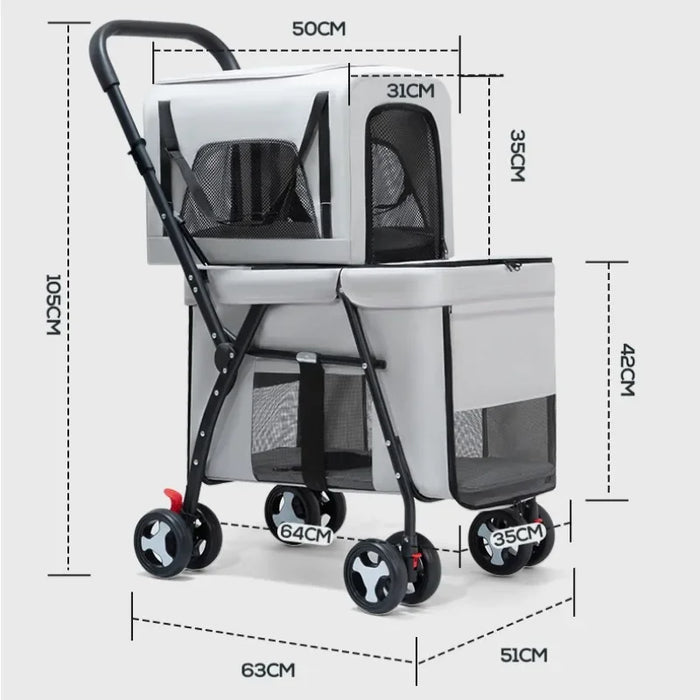 Double Deck Pets Stroller Folding Dog Cat Strollers Ventilation Portable Carriers Outdoor Travel Pet Products Supplies - Small to Tall Pet Co.