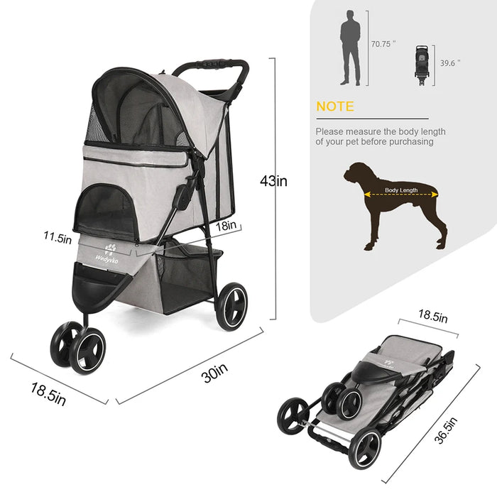 애완견 유모차 Portable pet trolleys 3 Wheels Pet Strollers Outdoor Travel Carrier Cat Dog Pet Cart Strollers - Small to Tall Pet Co.