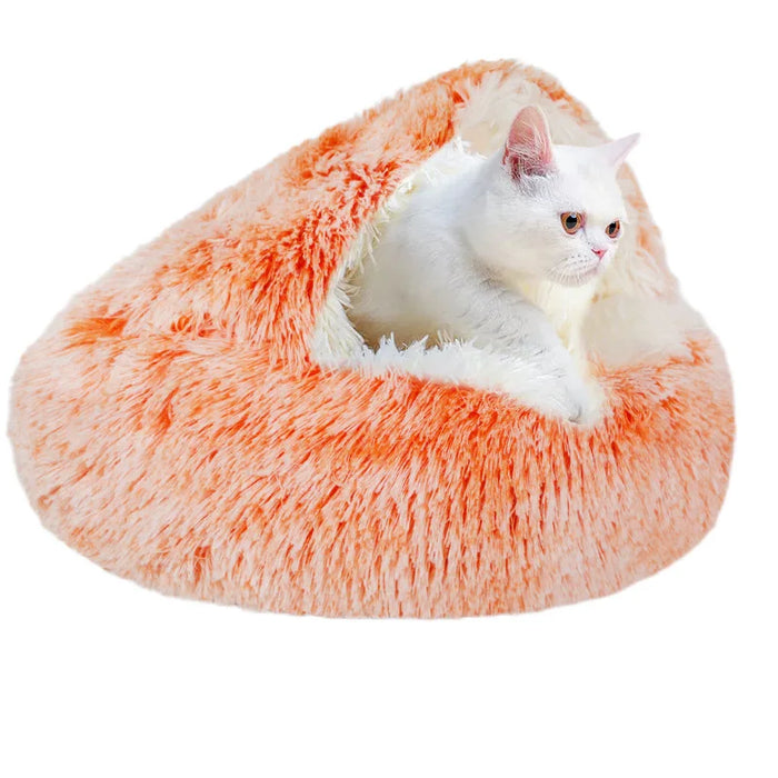 Semi-Enclosed Pet Cat Nest Warm Plush Pressure Resistant Soft Cat Sleeping Bed - Small to Tall Pet Co.