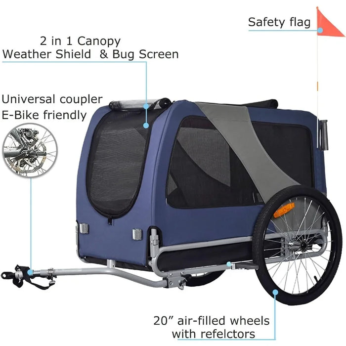 Premium Large/XL Pet Bike Trailer & Stroller for Large Sized Dog or Multiple Small Dogs,Low Center of Gravity Easy Folding Frame - Small to Tall Pet Co.