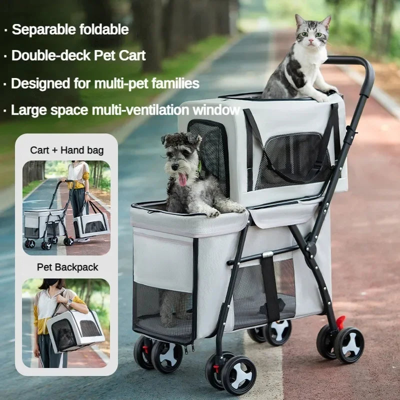 Double Deck Pets Stroller Folding Dog Cat Strollers Ventilation Portable Carriers Outdoor Travel Pet Products Supplies - Small to Tall Pet Co.