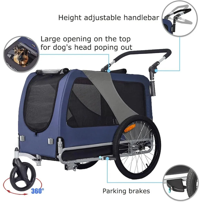 Premium Large/XL Pet Bike Trailer & Stroller for Large Sized Dog or Multiple Small Dogs,Low Center of Gravity Easy Folding Frame - Small to Tall Pet Co.