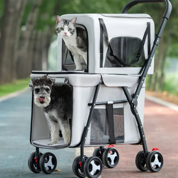 Double Deck Pets Stroller Folding Dog Cat Strollers Ventilation Portable Carriers Outdoor Travel Pet Products Supplies - Small to Tall Pet Co.