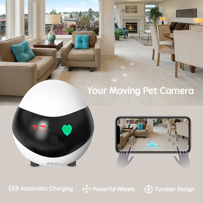 Enabot Pet Camera Home Security Camera,Movable Indoor WiFi Cam,2 Way Talk,Night Vision,1080P Video, Self Charging Robot - Small to Tall Pet Co.