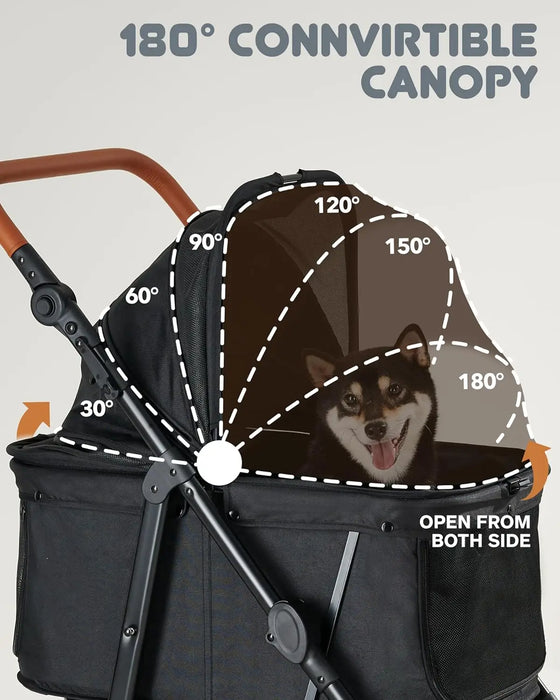 Medium Pet Stroller for Dogs Up to 66lbs, Adjustable Handle, 180 ̊ Canopy, 4 Wheels for Medium/Large Dogs and Cats, Waterproof - Small to Tall Pet Co.