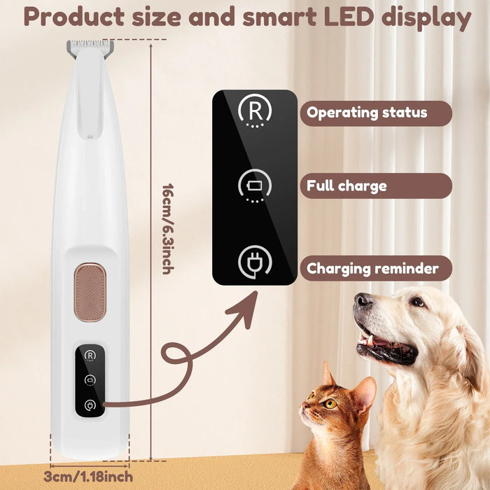 New Dog Paw Trimmer with LED Light Fully Waterproof Pet Hair Trimmer with LED Display Dog Clippers for Grooming 18mm Widen Blade - Small to Tall Pet Co.