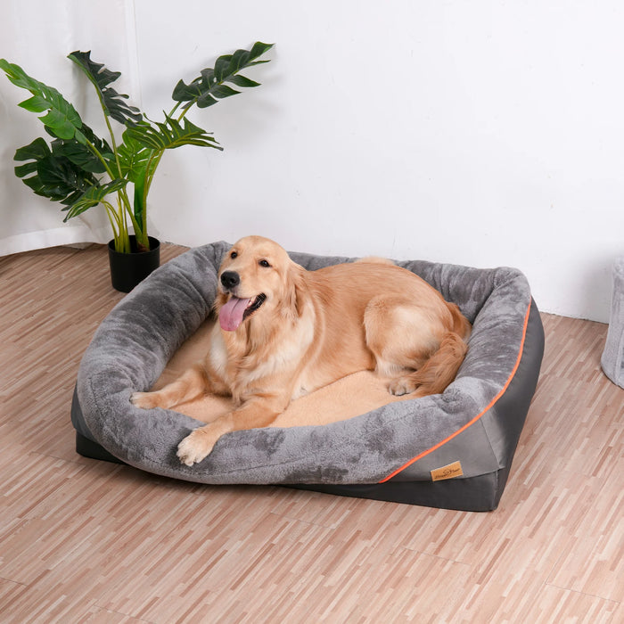 L XL 2XL 3XL Dog Bed Super Soft Orthopedic Foam Pet Bed Sleeping Mat with Cotton-padded Bolster and Removable Cover - Small to Tall Pet Co.