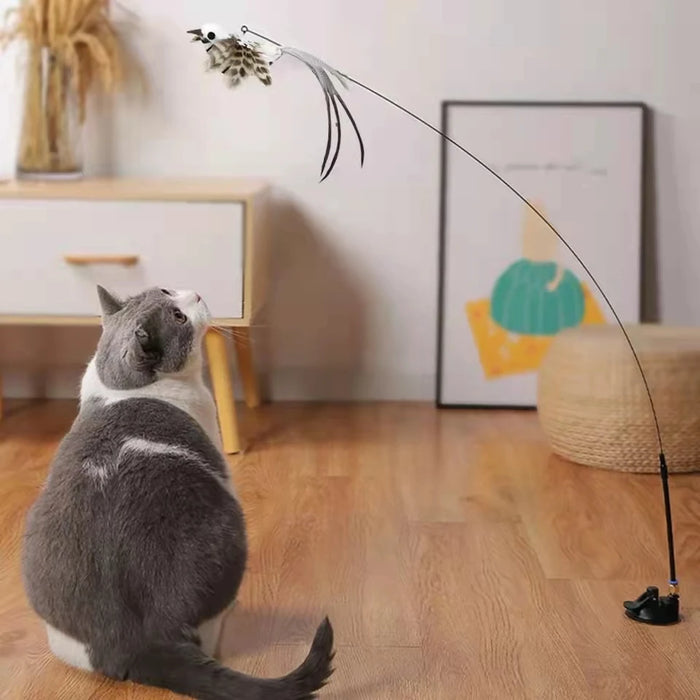 Simulation Bird Interactive Funny Cat Stick Toy Furry Feather Bird With Bell Sucker Cat Stick Toy Kitten Playing Pet Accessories - Small to Tall Pet Co.