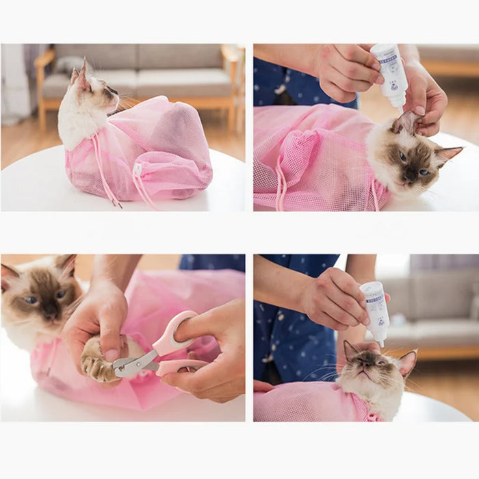 Mesh Cat Groom Bath Bag Adjustable Dogs Anti Scratch Bite Kat Nail Trim Inject Examing Pet Washing Clean Restraint Massage Bags - Small to Tall Pet Co.