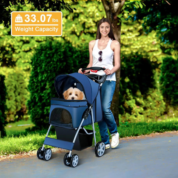 Pet Stroller 4 Wheels Dog Cat Stroller for Medium Small Dogs Cats, Folding Cat Jogger Stroller with Storage Basket & Breathable - Small to Tall Pet Co.