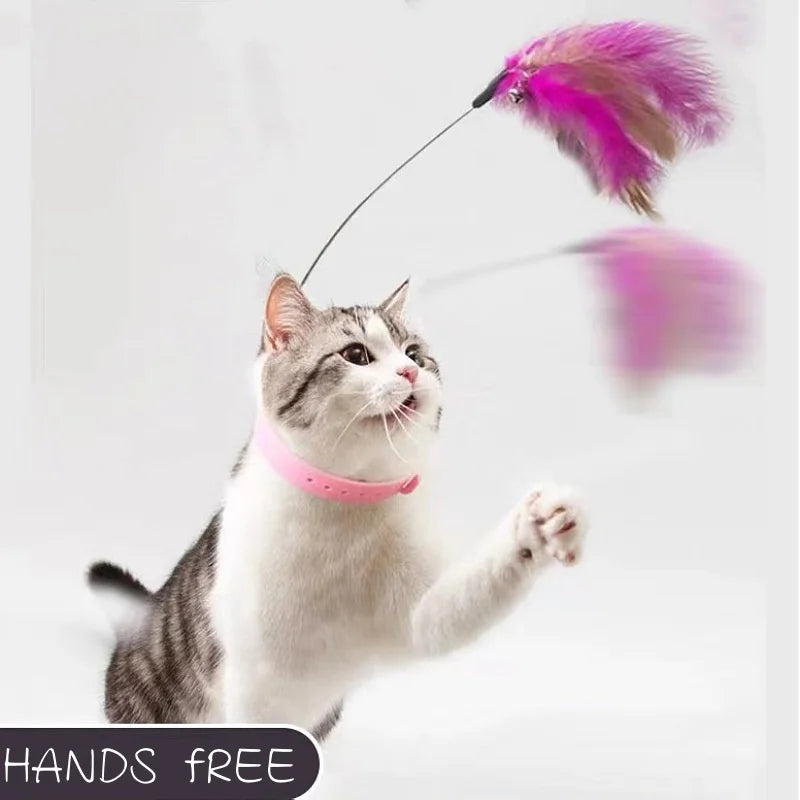 Interactive Cat Toys Funny Feather Teaser Stick with Bell Pets Collar Kitten Playing Teaser Wand Training Toys for Cats Supplies - Small to Tall Pet Co.