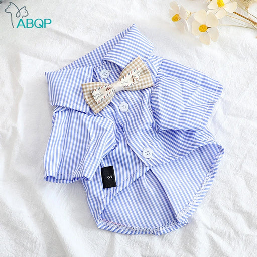 Pet Dog Clothes Bowknot Striped Shirts Thin Summer Blue Fashion Chihuahua Stripe Shirt for Small Dogs Clothing Wholesale - Small to Tall Pet Co.