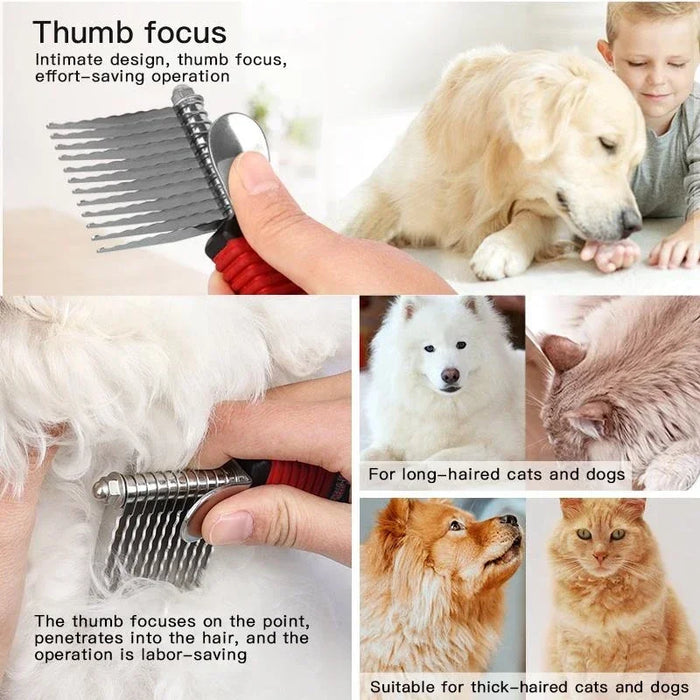 Pet Dematting Fur Rake Comb Brush Tool Dog and Cat Comb for Detangling Matted or Knotted Undercoat Hair Dog Grooming Brush - Small to Tall Pet Co.