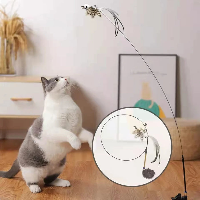 Simulation Bird Interactive Funny Cat Stick Toy Furry Feather Bird With Bell Sucker Cat Stick Toy Kitten Playing Pet Accessories - Small to Tall Pet Co.