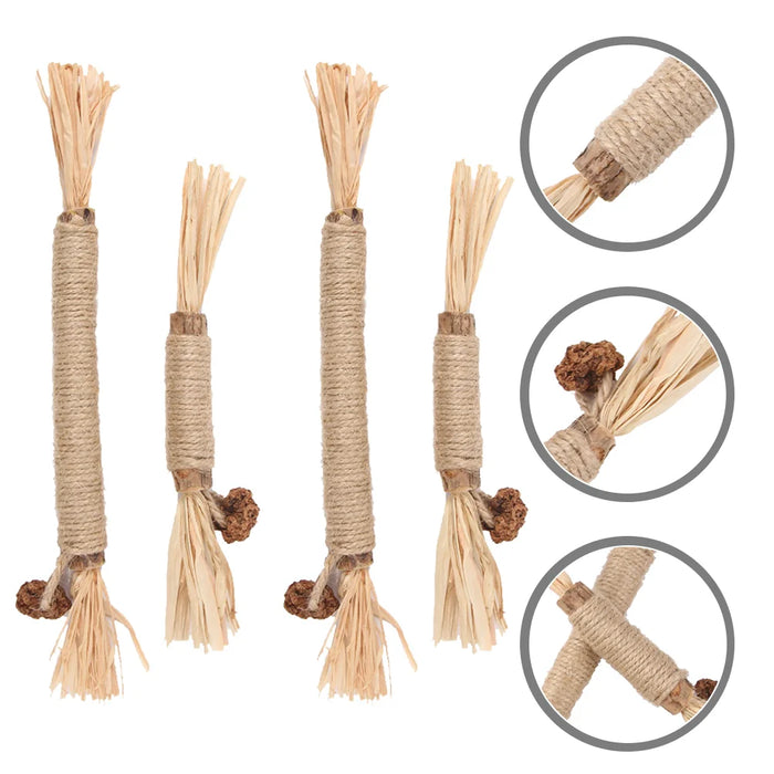 4 Pcs Mint Stick Wooden Playset Silvervine Sticks Cat Toys Rope Convenient Kitten - Small to Tall Pet Co.