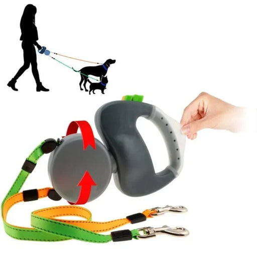 Two Dog Reflective Retractable Pet Leash 3m Automatic Dual Pet Leash Double End Anti-Winding Automatic Retractable Tow Rope