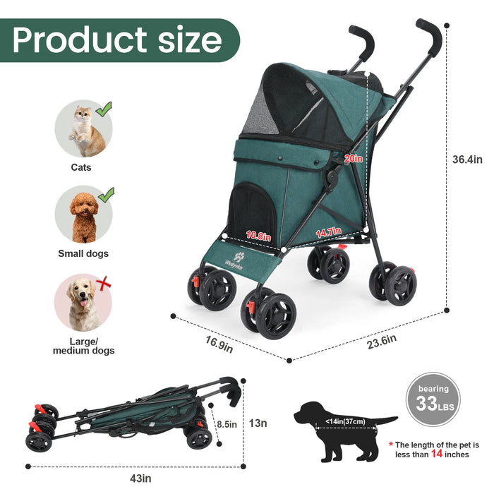 Outdoor Puppy Stroller Cat Dog Travel Breathable Pet Stroller Lightweight Folding Universal Wheels Small Medium Pet Stroller - Small to Tall Pet Co.