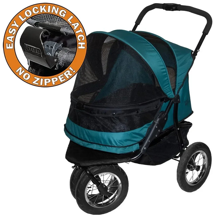 NO-Zip Double Pet Stroller, Zipperless Entry, for Single or Multiple Dogs/Cats, Large Gel-Filled Tires, Pet Strollers - Small to Tall Pet Co.