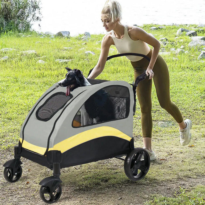 Dog Stroller Ultra-large 4 Wheels Pet Jogger Wagon Foldable Cart Travel Trolley Outdoor Animal Carrier Load Up To 55kg - Small to Tall Pet Co.