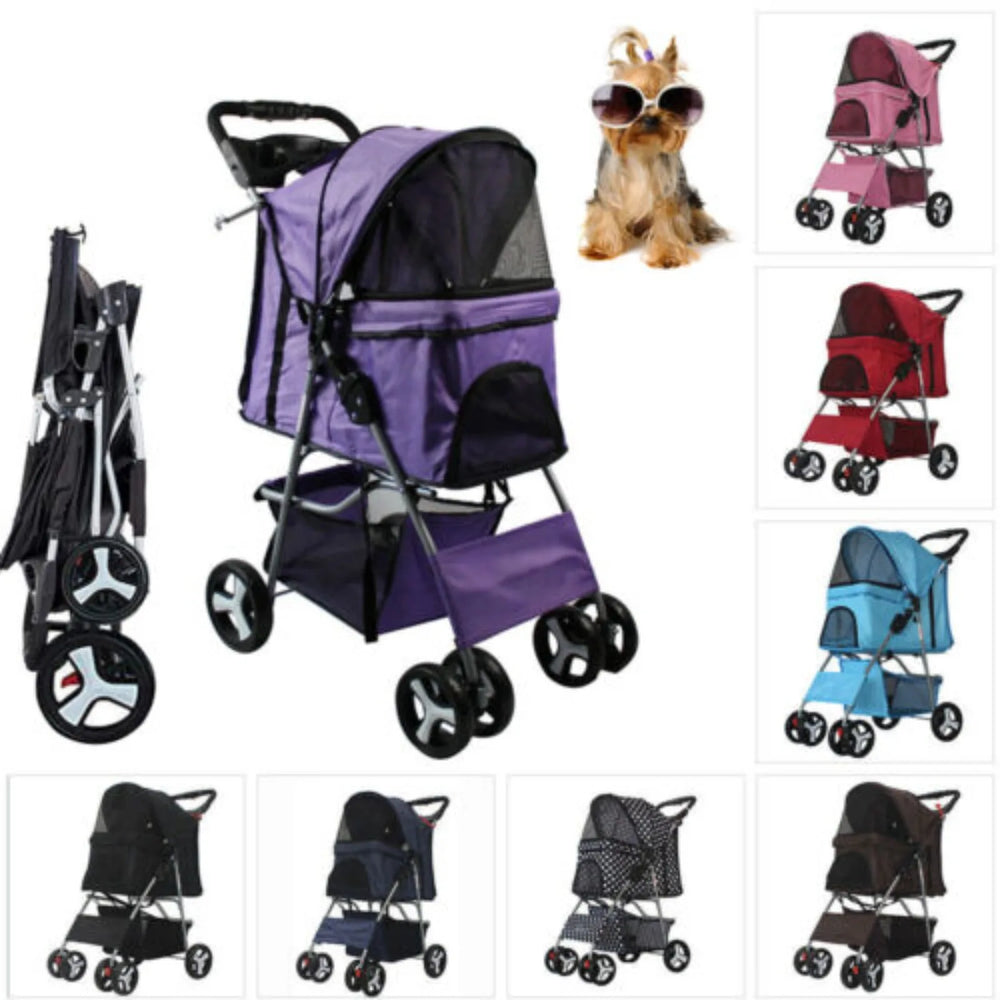 US Pet Dog Stroller, 4 Wheel, Foldable, Cat, Puppy, Travel Carriage with Storage Basket - Small to Tall Pet Co.